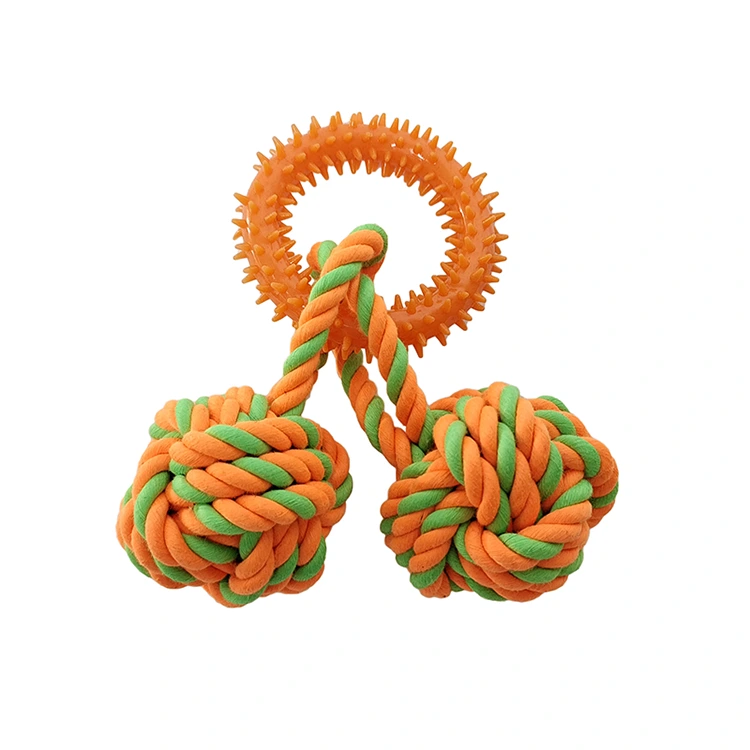 강아지를위한 Spicky Ring Double Ball Rope 장난감